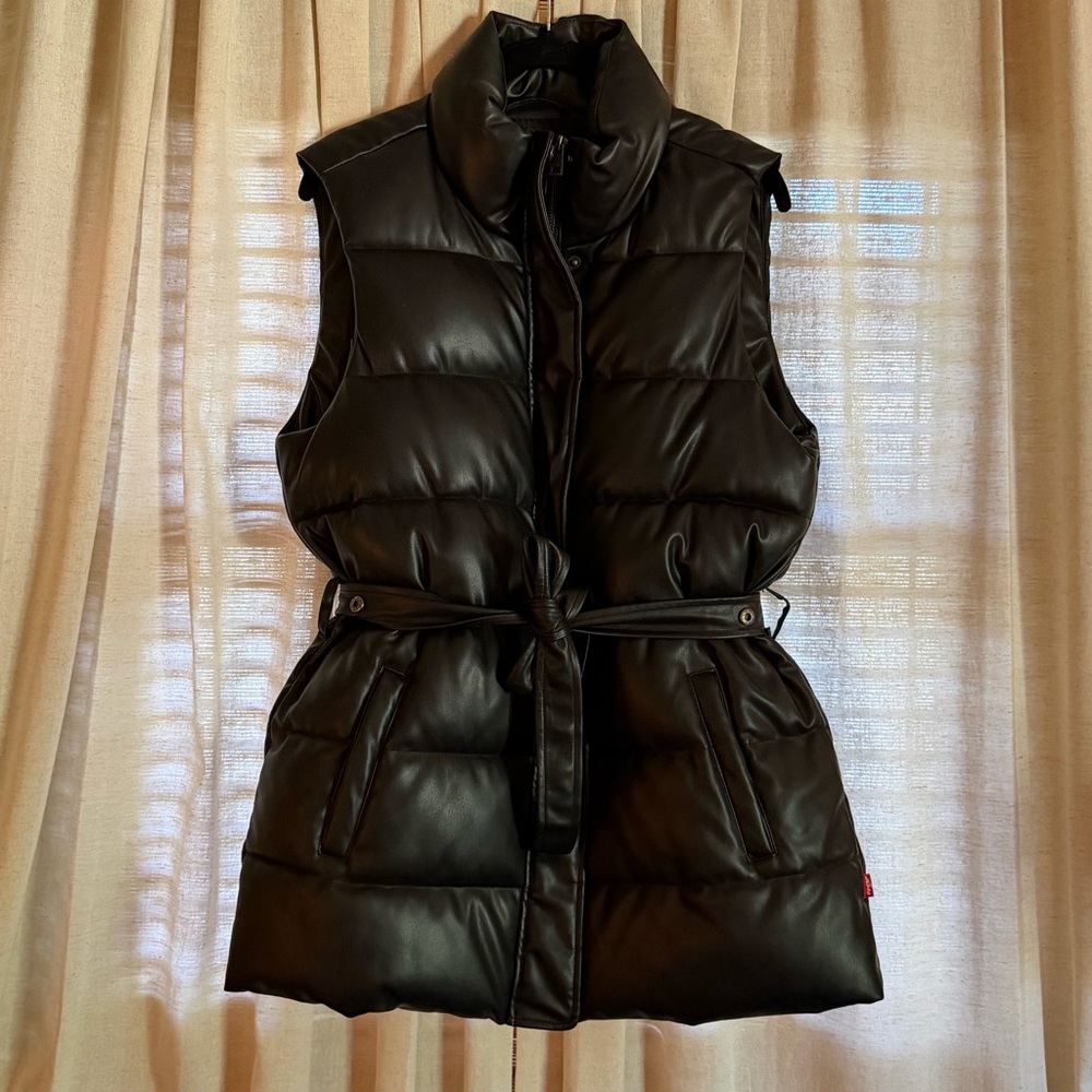 Levi's Faux Leather Women's Black Puffer Vest with Belt